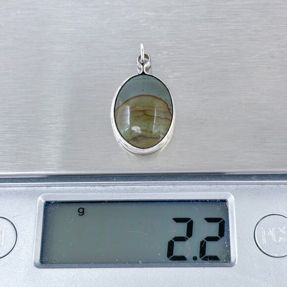 Estate Sterling Silver 925 Landscape Jasper Pendant - Picture 7 of 7